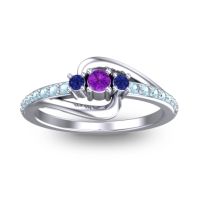Amethyst Fashion Ring In 14k White Gold With Blue Sapphire And Aquamarine – Visana Dainty Ring