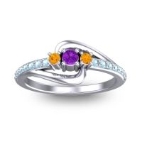 Amethyst Fashion Ring In 14k White Gold With Citrine And Aquamarine – Visana Dainty Ring