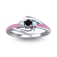 Black Onyx Fashion Ring In 14k White Gold With Aquamarine And Pink Tourmaline – Visana Dainty Ring