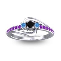 Black Onyx Fashion Ring In 14k White Gold With Swiss Blue Topaz And Amethyst – Visana Dainty Ring