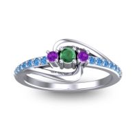 Emerald Fashion Ring In 14k White Gold With Amethyst And Swiss Blue Topaz – Visana Dainty Ring