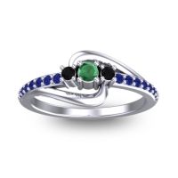 Emerald Fashion Ring In 14k White Gold With Black Onyx And Blue Sapphire – Visana Dainty Ring
