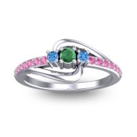 Emerald Fashion Ring In 14k White Gold With Swiss Blue Topaz And Pink Tourmaline – Visana Dainty Ring