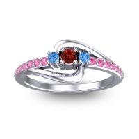 Garnet Fashion Ring In 14k White Gold With Swiss Blue Topaz And Pink Tourmaline – Visana Dainty Ring