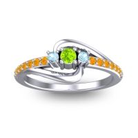 Peridot Fashion Ring In Platinum With Aquamarine And Citrine – Visana Dainty Ring
