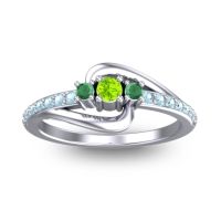 Peridot Fashion Ring In 14k White Gold With Emerald And Aquamarine – Visana Dainty Ring