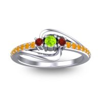 Peridot Fashion Ring In 18k White Gold With Garnet And Citrine – Visana Dainty Ring