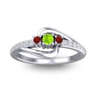 Peridot Fashion Ring In 14k White Gold With Garnet And Lab Diamond – Visana Dainty Ring