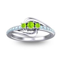 Peridot Fashion Ring In 14k White Gold With Aquamarine – Visana Dainty Ring