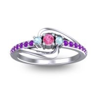 Pink Tourmaline Fashion Ring In 14k White Gold With Aquamarine And Amethyst – Visana Dainty Ring
