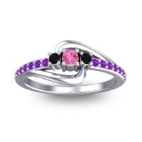 Pink Tourmaline Fashion Ring In 14k White Gold With Black Onyx And Amethyst – Visana Dainty Ring
