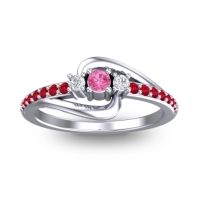 Pink Tourmaline Fashion Ring In 14k White Gold With Lab Diamond And Ruby – Visana Dainty Ring