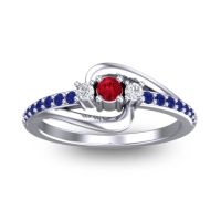 Ruby Fashion Ring In 14k White Gold With Lab Diamond And Blue Sapphire – Visana Dainty Ring