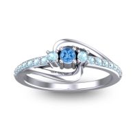 Swiss Blue Topaz Fashion Ring In 14k White Gold With Aquamarine – Visana Dainty Ring
