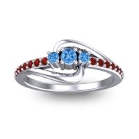 Swiss Blue Topaz Fashion Ring In 14k White Gold With Garnet – Visana Dainty Ring
