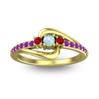Aquamarine Fashion Ring In 14k Yellow Gold With Ruby And Amethyst – Visana Dainty Ring