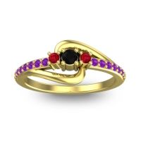 Black Onyx Fashion Ring In 14k Yellow Gold With Ruby And Amethyst – Visana Dainty Ring