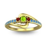 Peridot Fashion Ring In 18k Yellow Gold With Garnet And Swiss Blue Topaz – Visana Dainty Ring