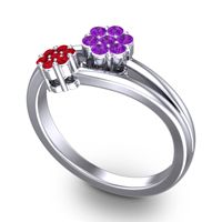 Simple Floral Pave Medin Ring