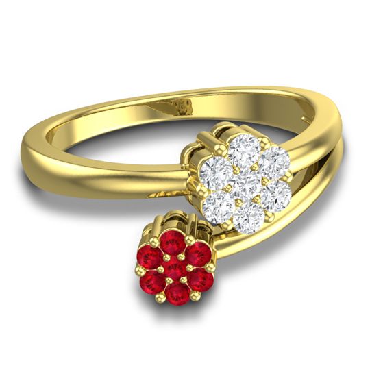 Simple Floral Pave Medin Ring