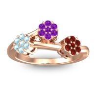 Amethyst Fashion Ring In 18K Rose Gold With Aquamarine And Garnet – Padmadi Simple Ring