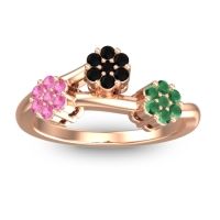Black Onyx Fashion Ring In 18K Rose Gold With Pink Tourmaline And Emerald – Padmadi Simple Ring