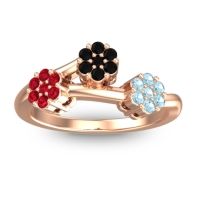 Black Onyx Fashion Ring In 18K Rose Gold With Ruby And Aquamarine – Padmadi Simple Ring