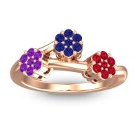 Blue Sapphire Fashion Ring In 18K Rose Gold With Amethyst And Ruby – Padmadi Simple Ring