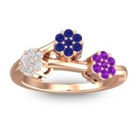 Blue Sapphire Fashion Ring In 18K Rose Gold With Lab Diamond And Amethyst – Padmadi Simple Ring