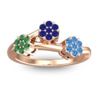 Blue Sapphire Fashion Ring In 18K Rose Gold With Emerald And Swiss Blue Topaz – Padmadi Simple Ring