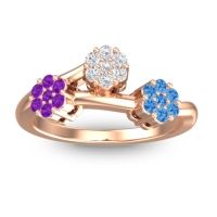 Lab Diamond Fashion Ring In 18K Rose Gold With Amethyst And Swiss Blue Topaz – Padmadi Simple Ring