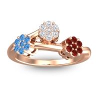 Lab Diamond Fashion Ring In 18K Rose Gold With Swiss Blue Topaz And Garnet – Padmadi Simple Ring