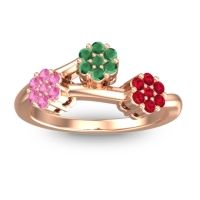 Emerald Fashion Ring In 18K Rose Gold With Pink Tourmaline And Ruby – Padmadi Simple Ring