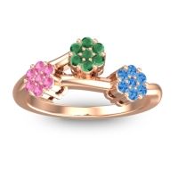 Emerald Fashion Ring In 18K Rose Gold With Pink Tourmaline And Swiss Blue Topaz – Padmadi Simple Ring