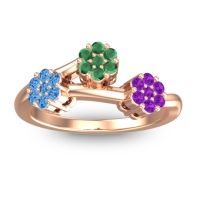Emerald Fashion Ring In 18K Rose Gold With Swiss Blue Topaz And Amethyst – Padmadi Simple Ring