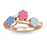 Pink Tourmaline Fashion Ring In 18K Rose Gold With Swiss Blue Topaz And Aquamarine – Padmadi Simple Ring