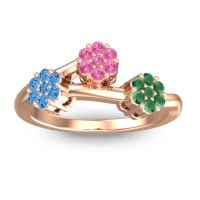 Pink Tourmaline Fashion Ring In 18K Rose Gold With Swiss Blue Topaz And Emerald – Padmadi Simple Ring