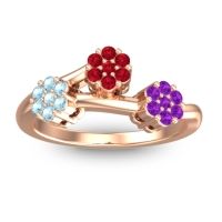 Ruby Fashion Ring In 18K Rose Gold With Aquamarine And Amethyst – Padmadi Simple Ring