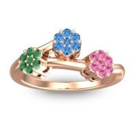 Swiss Blue Topaz Fashion Ring In 18K Rose Gold With Emerald And Pink Tourmaline – Padmadi Simple Ring