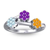 Amethyst Fashion Ring In Palladium With Aquamarine And Citrine – Padmadi Simple Ring