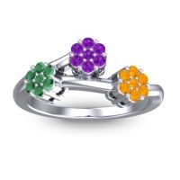 Amethyst Fashion Ring In Palladium With Emerald And Citrine – Padmadi Simple Ring