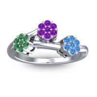Amethyst Fashion Ring In 18k White Gold With Emerald And Swiss Blue Topaz – Padmadi Simple Ring