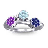 Aquamarine Fashion Ring In 18k White Gold With Amethyst And Blue Sapphire – Padmadi Simple Ring