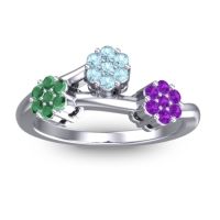 Aquamarine Fashion Ring In Platinum With Emerald And Amethyst – Padmadi Simple Ring