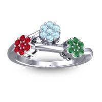 Aquamarine Fashion Ring In Palladium With Ruby And Emerald – Padmadi Simple Ring