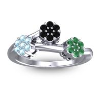Black Onyx Fashion Ring In Palladium With Aquamarine And Emerald – Padmadi Simple Ring