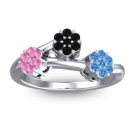 Black Onyx Fashion Ring In Palladium With Pink Tourmaline And Swiss Blue Topaz – Padmadi Simple Ring
