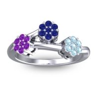 Blue Sapphire Fashion Ring In 18k White Gold With Amethyst And Aquamarine – Padmadi Simple Ring
