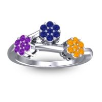 Blue Sapphire Fashion Ring In 18k White Gold With Amethyst And Citrine – Padmadi Simple Ring