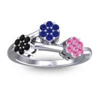 Blue Sapphire Fashion Ring In 18k White Gold With Black Onyx And Pink Tourmaline – Padmadi Simple Ring